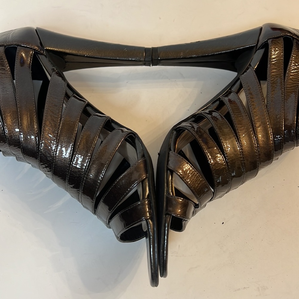 COLIN STUART BROWN LEATHER OPEN TOE STRAPPY HEELS SZ 11B - Picture 7 of 12